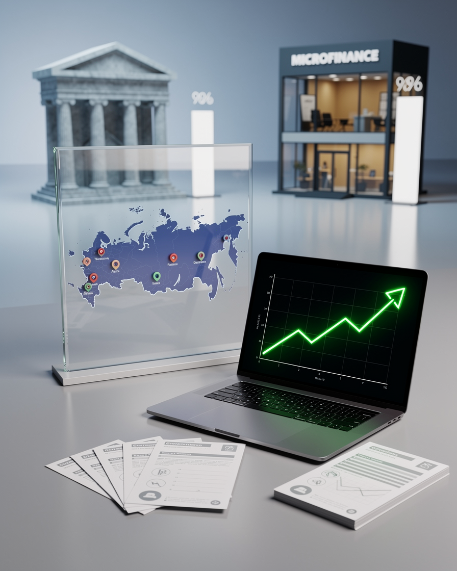 Современный офис с документами, показывающий гибкие финансовые услуги без привязки к постоянному месту жительства.