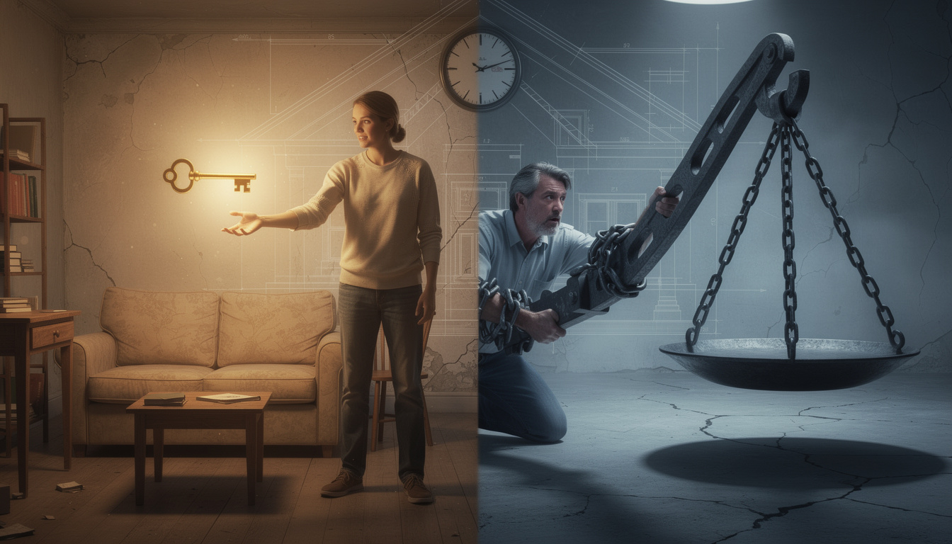 Символическое изображение двойственной природы кредитования для арендаторов: доступ к средствам и риски долга.