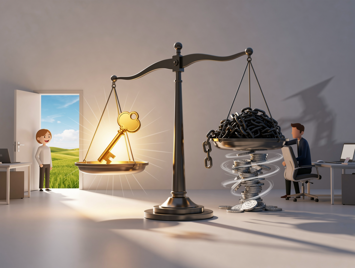 Изображение весов с ключом и цепью, символизирующих плюсы и минусы займов без проверок.