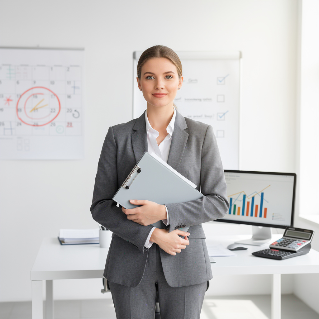 Профессионал в офисе с папкой документов для оформления займа, окружен символами требований к заемщику.